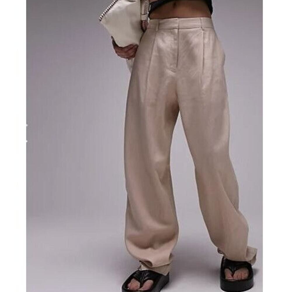 Topshop Womens Pleated Front Tailored Peg Leg Pants Sz 4 Linen Blend Minimalist